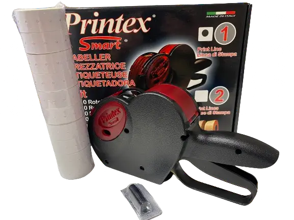 Набір Printex Smart: однорядковий етикет-пістолет, фарбувальний валик і 10 рулонів етикеток